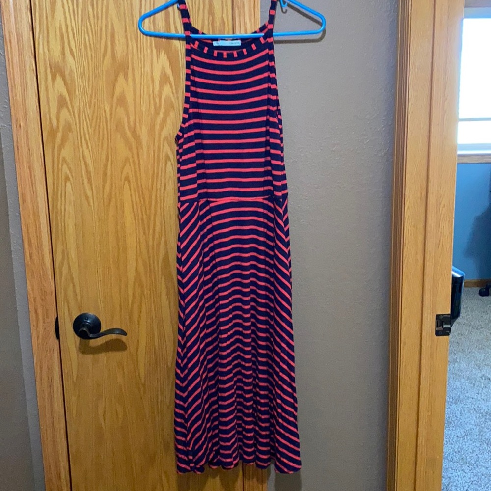 Navy & red striped dress